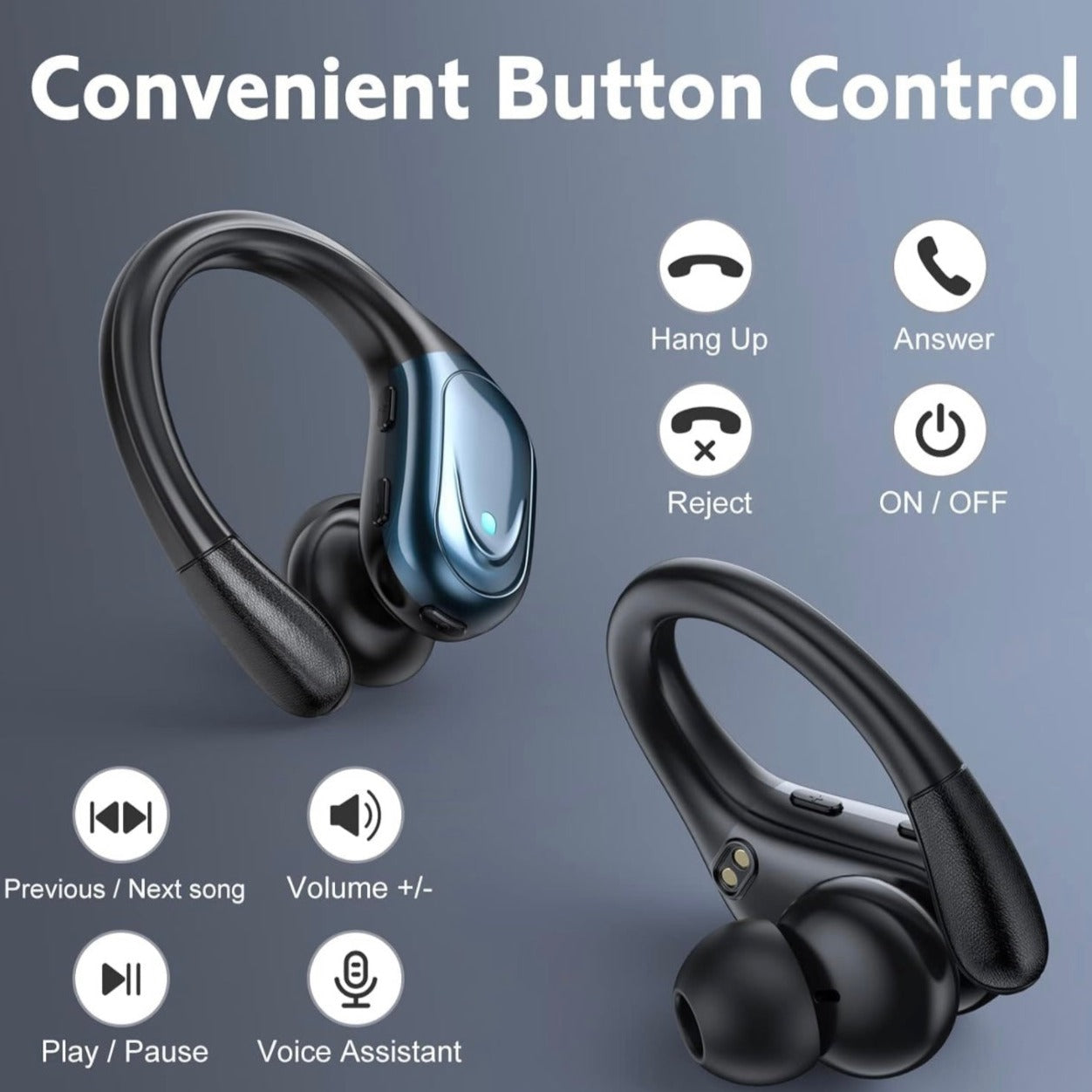 BX17 Handsfree Earphones 75H Playtime IPX7 Waterproof Over Ear True Wireless Stereo LED Display Earbuds